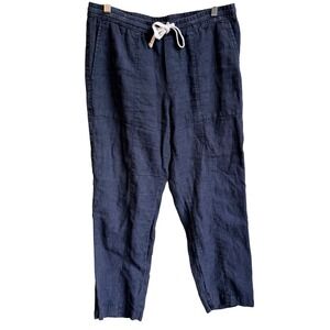 Roots Linen Pants Womens M Blue Straight Leg‎ Drawstring 100% Linen Boho